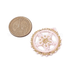 シードビーズ ビーズチャーム  星のペンダントが付いたフラットラウンド  ラベンダーブラッシュ  38x35x2mm  穴：2mm&nbsp;PALLOY-MZ00272-01