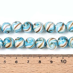 手作りゴールドパウダー入りランプワークビーズ  ラウンド  空色  10mm  穴：1.4mm  約50個/連&nbsp;LAMP-T024-11C