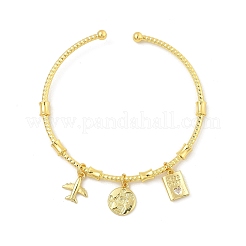 Brass Micro Pave Clear Cubic Zirconia Charm Bangles for Women&nbsp;BJEW-Z089-06G