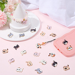 28本7色プリントアロイペンダント  猫のチャーム  ミックスカラー  18x21x3mm  穴：2mm  4個/カラー&nbsp;FIND-BM0001-01
