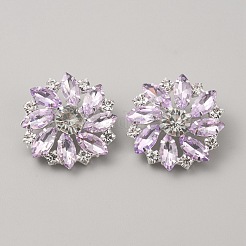 1穴真鍮シャンクボタン  ラインストーンとガラスと  衣服の装飾  花  プラム  26x26x10mm  穴：2mm&nbsp;BUTT-WH0028-51E