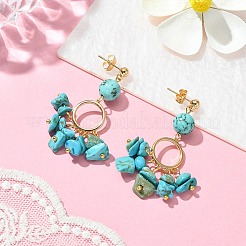 ゴールド真鍮リングシャンデリアピアス  合成ターコイズチップドロップイヤリング  46~48mm&nbsp;EJEW-TA00289-04