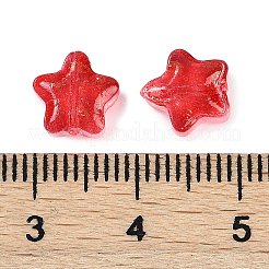透明スプレー塗装の艶消しガラスビーズ  グリッターパウダー付き  スター  クリムゾン  8x8x4mm  穴：1mm&nbsp;GLAA-NH0003-01I