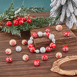 Painted Natural Wood European Beads&nbsp;WOOD-SC0001-83