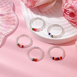 5Pcs Glass Seed Beads Stretch Rings for Women&nbsp;RJEW-JR00734