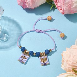 Natural Lava Rock & Natural Amethyst & Glass Seed Beaded Braided Bracelets&nbsp;BJEW-MZ00063-03
