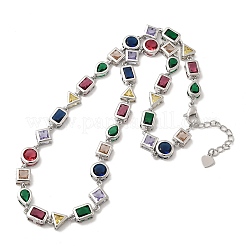 Brass Pave Colorful Cubic Zirconia Geometric Link Chain Necklaces&nbsp;NJEW-P337-01P