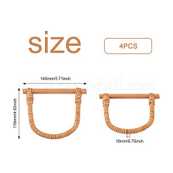籐製バッグハンドル  d字型  バッグ交換用アクセサリー  砂茶色  11.5x14.5x1.9cm  内径：9.4x9.5のCM&nbsp;LS-GN-TAC0003-11