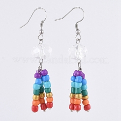 Chakra Glass Seed Beads Dangle Earrings&nbsp;EJEW-JE03996-M