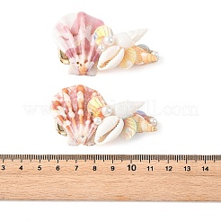 天然貝殻、貝殻パール、PVC、鉄製のワニ口クリップ  ゴールドカラー  ミックスカラー  55~60x35~38x13.5~14mm&nbsp;PHAR-TA000005