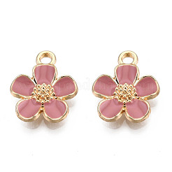 環境に優しい亜鉛合金ペンダント  エナメル  カドミウムフリー＆ニッケルフリー＆鉛フリー  5-花びらの花  ライトゴールド  ロージーブラウン  16x13x3mm  穴：1.8mm&nbsp;FIND-N048-44J-NR