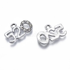 合金ペンダント  クリスタルラインストーン付き  カドミウムフリー＆鉛フリー  数520  プラチナ  11x17x2mm  穴：1.8mm&nbsp;ENAM-N054-55-RS