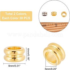 60Pcs 2 Colors 304 Stainless Steel Grooved Beads&nbsp;STAS-DC0002-40