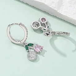 真鍮製マイクロパヴェキュービックジルコニアフープピアス  鉛フリー＆カドミウムフリー  長持ちメッキ  ラックめっき  チェリー  プラチナ  28x12mm&nbsp;EJEW-R016-15P
