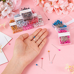 8箱8色の鉄ピン  プラスチックヘッド付き  コサージュピン  洋裁ピン  ミックスカラー  40x4.2mm  1箱/色&nbsp;TOOL-TA0001-05