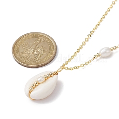 Natural Shell Pendant Necklace with Brass Cable Chains&nbsp;NJEW-JN04472