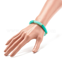 ツートンアクリルカーブチューブビーズストレッチブレスレット  女性のための分厚いブレスレット  ターコイズ  内径：2-1/8インチ（5.5cm）&nbsp;BJEW-JB07971-03