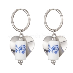 Column with Heart 316 & 202 Stainless Steel Hoop Earrings&nbsp;EJEW-JE06736-02