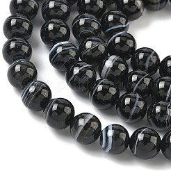 天然黒縞瑪瑙/バンデットアゲートビーズ連売り  ラウンド  染め＆加熱  グレードA  8.5mm  穴：0.8mm  約47個/連  14.96''（38センチメートル）&nbsp;G-C267-C01-8mm