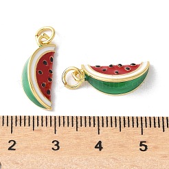 真鍮製エナメルペンダント  丸カン付き  長持ちメッキ  カドミウムフリー＆鉛フリー  ラックめっき  18KGP本金メッキ  フルーツチャーム  スイカ  18.5x7x6mm  穴：3.5mm&nbsp;X-KK-A252-38G-05