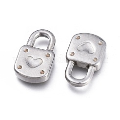 変色しない304ステンレススチールペンダント  ハートでロック  ステンレス鋼色  18x10.5x3.5mm  穴：5.2x4mm&nbsp;STAS-K207-17P