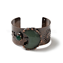 Natural Green Aventurine & Agate Crescent Moon and Sun Open Cuff Bangle&nbsp;G-D468-25R-02