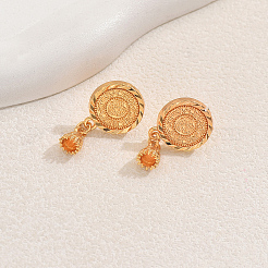 Vintage Flat Round Coin Brass Stud Earrings&nbsp;QH3726
