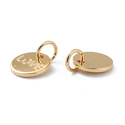 真鍮製チャーム  長持ちメッキ  丸カン付き  ワード「love」を刻まれたフラットラウンド  バレンタインデーの  18KGP本金メッキ  8.5x1mm  丸カン：5x1ミリ  内径：3mm&nbsp;KK-A149-01G