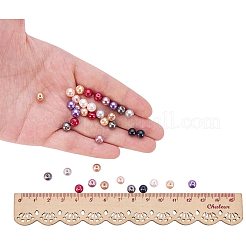 10色環境に優しい真珠光沢のある丸いガラスパールビーズ  染め  ミックスカラー  6mm  穴：1.2~1.5mm  約60個 /コンパートメント  600個/箱&nbsp;HY-PH0010-03