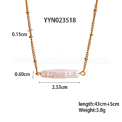 フレンチスタイルのパールスティックペンダントネックレス  女性用304ステンレススチールチェーンネックレス  フローラルホワイト  18KGP本金メッキ  16.93インチ（43cm）&nbsp;XQ4262