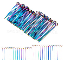 100Pcs 2 Style Rainbow Color 304 Stainless Steel Eye Pins&nbsp;STAS-PJ0001-17