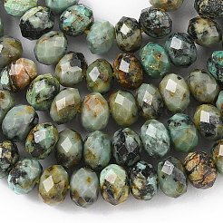 天然アフリカンターコイズ（ジャスパー）ビーズ連売り  多面カット  ロンデル  5.5~6.5x4.5mm  穴：1mm  約91~94個/連  15.35''（39cm）〜15.43''（39.2cm）&nbsp;G-D344-A08
