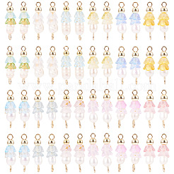 48個 12スタイル アクリル&天然パールフラワーコネクターチャーム  真鍮のループを有します  ゴールドカラー  ミックスカラー  19.5x6mm  穴：1.5mmと2mm  4個/スタイル&nbsp;PALLOY-CW00008
