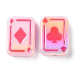 UVメッキレインボー虹色アクリルエナメルビーズ  ポーカー  ピンク  25.5x18.5x8.5mm  穴：4mm&nbsp;SACR-G034-11A