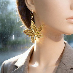 女性用304ステンレススチールダングルイヤリング  花  18KGP本金メッキ  50x44mm&nbsp;WG3AB0D-02