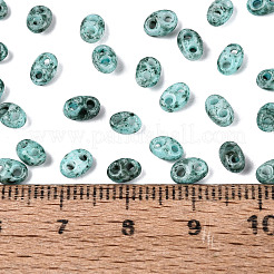 ピカソガラスシードビーズ  オーバル  2穴  ダークシアン  5~6x3~4x2~3mm  穴：0.9~1.2mm  約6425個/ポンド&nbsp;GL-N001-02B