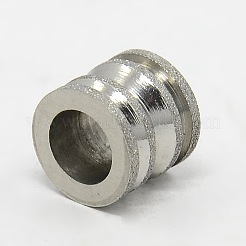 変色しにくい201ステンレス鋼の大きな穴の柱のテクスチャビーズ  スジ入りビーズ  ステンレス鋼色  10x9mm  穴：6mm&nbsp;LS-STAS-G037-09
