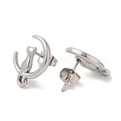 Non-Tarnish 3 Pairs 304 Stainless Steel Moon Cat Stud Earrings for Women&nbsp;EJEW-K279-05P