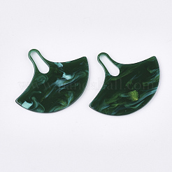 セルロースアセテート（樹脂）ペンダント  イチョウ葉  濃い緑  43x51.5x2mm  穴：16x4.5mm&nbsp;X-KY-S158-53D