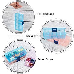 長方形のプラスチックビーズ保存容器  10のコンパートメント  ミックスカラー  6.8x12.9x2.2cm  1pc /カラー  5個/セット&nbsp;CON-PH0001-14