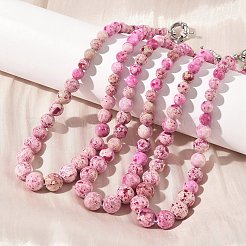 Dyed Natural Fossil Graduated Round Beaded Necklaces&nbsp;NJEW-F368-03P