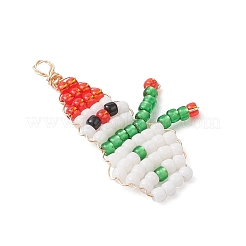 2Pcs 2 Colors Christmas Glass Seed Beaded Snowman Pendants&nbsp;PALLOY-MZ00940