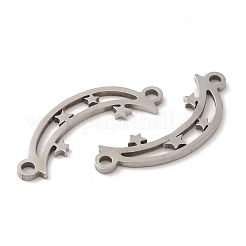 変色しにくい201ステンレススチールコネクタチャーム  スターリンク付きの月  ステンレス鋼色  8x22x0.8mm  穴：1.5mm&nbsp;STAS-Q245-21P