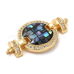 Rack Plating Brass Micro Pave Cubic Zirconia Flat Round Connector Charms&nbsp;KK-K385-100G-03