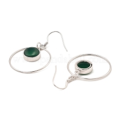 Natural Dyed & Heated Green Onyx Agate Flat Round Dangle Earrings&nbsp;EJEW-Z024-11A-P