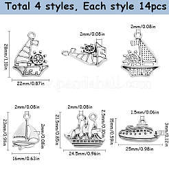 56pcs4スタイルチベットスタイルアロイペンダント  船  カドミウムフリー＆鉛フリー  アンティークシルバー  15~28x16~25x2~3mm  穴：1.5~2mm  4スタイル  14個/スタイル  56pc&nbsp;PALLOY-SC0004-35
