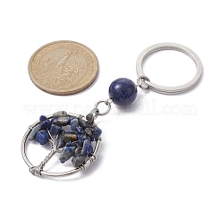 天然ラピスラズリ チップ フラット ラウンド 生命の木付き kcychain  304ステンレススチール製金具付き  8cm&nbsp;KEYC-JKC00563-01