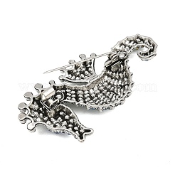 バックパック服用の合金ラインストーンラペルピン  タツノオトシゴ  アンティークシルバー  カラフル  59.5x32.5mm&nbsp;RB-CBABF13-06