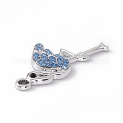 合金ラインストーンペンダント  フラミンゴチャーム  プラチナ  ライトサファイア  28x15x2.5mm  穴：2mm&nbsp;PALLOY-P287-16P-01