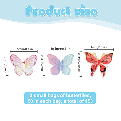150Pcs 3 Styles Resin Butterfly Cabochons&nbsp;MRMJ-DR0001-04